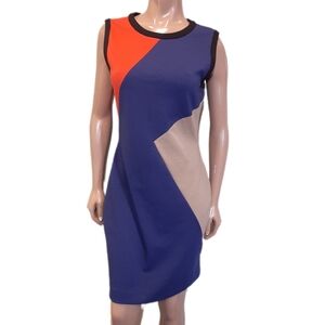 🩵RACHEL ROY Color Block Sleeveless Sheath Dress Retro Colorful Abstract